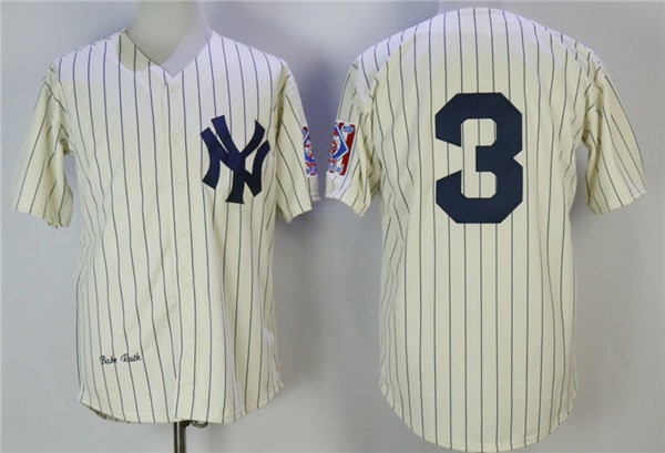 Men's New York Yankees #3 Babe Ruth Cream Throwbakck Baseball JerseyS