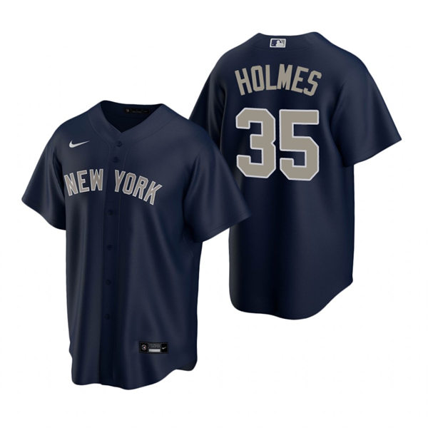 Men's New York Yankees #35 Clay Holmes Navy Gray Alternate 2nd with Name Cool Base Jersey