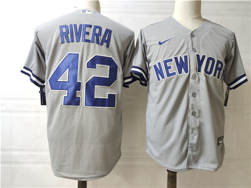 Men's New York Yankees #42 Mariano Rivera Nike Gray Road Cool Base Baseball Jersey -with Name on back