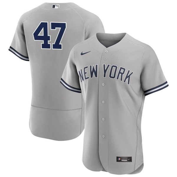 Men's New York Yankees #47 Frankie Montas Grey Road FlexBase Game Jersey
