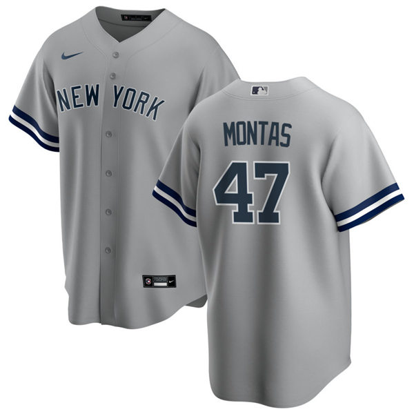 Men's New York Yankees #47 Frankie Montas Grey Road with Name Cool Base Jersey