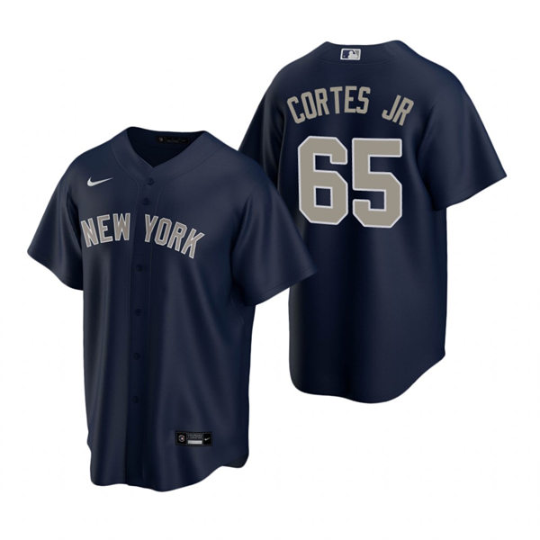 Men's New York Yankees #65 Nestor Cortes Navy Gray Alternate 2nd with Name Cool Base Jersey