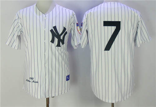 Men's New York Yankees #7 Mickey Mantle White 1951 Throwback Jersey