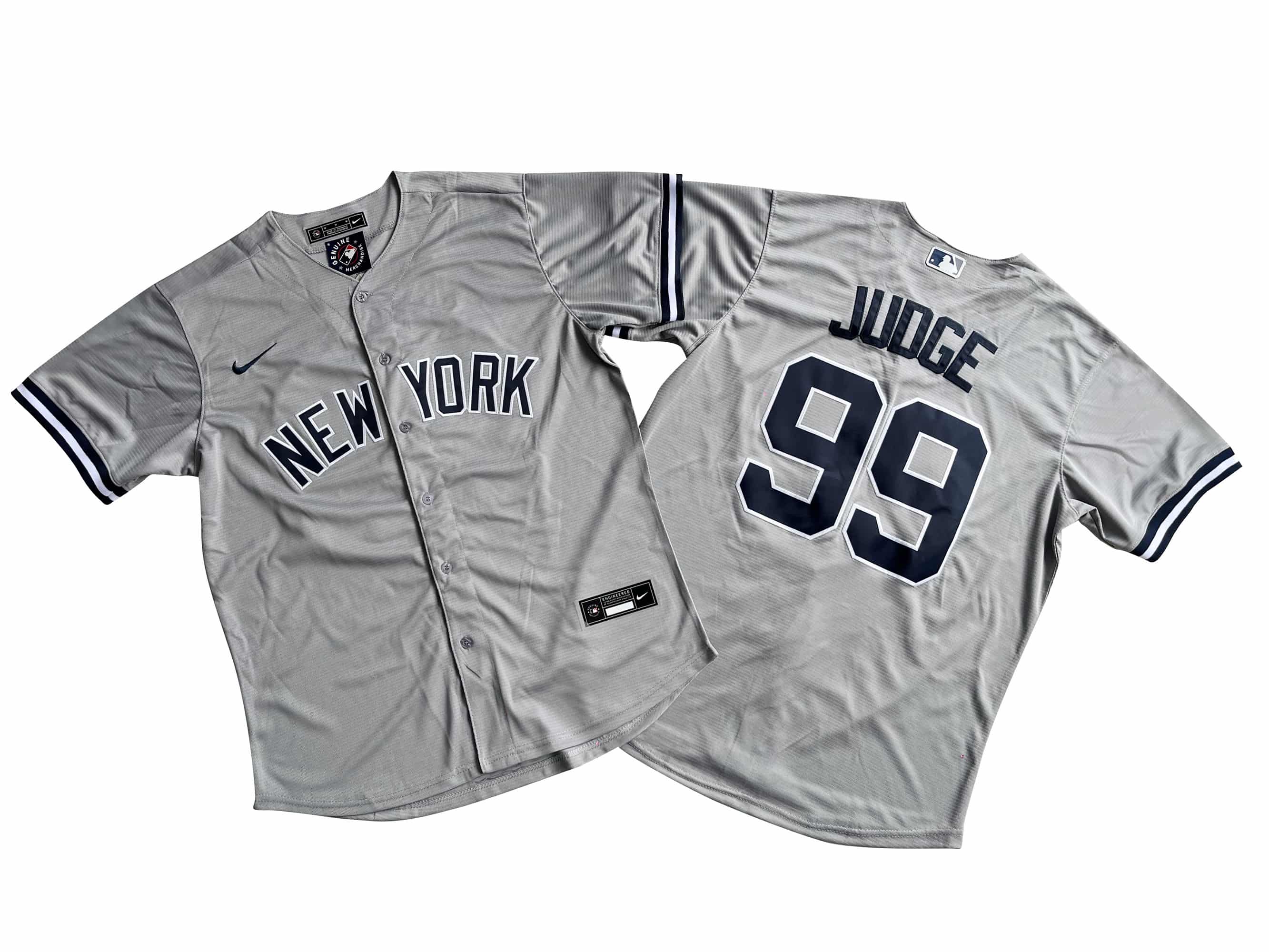 Men's New York Yankees 99# Aaron Judge Nike Gray Nike Gray Player Name Jersey.