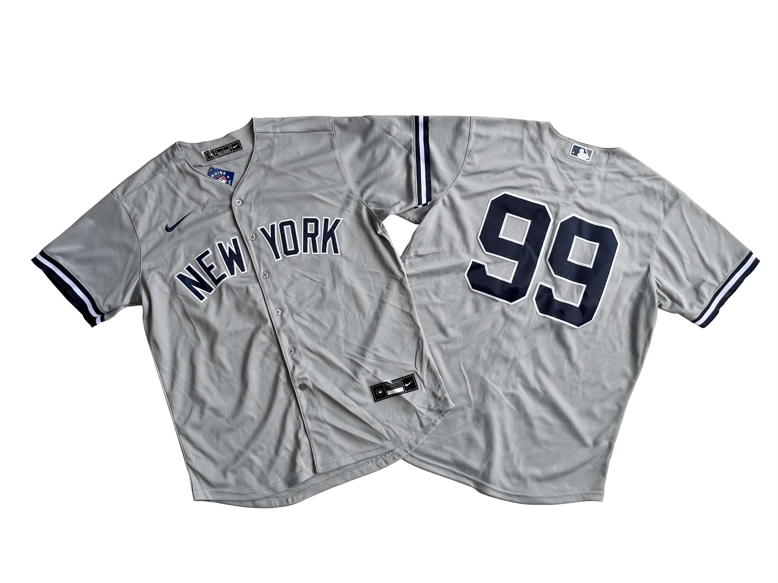 Men's New York Yankees 99# Aaron Judge Nike Gray Road Replica Player Jersey