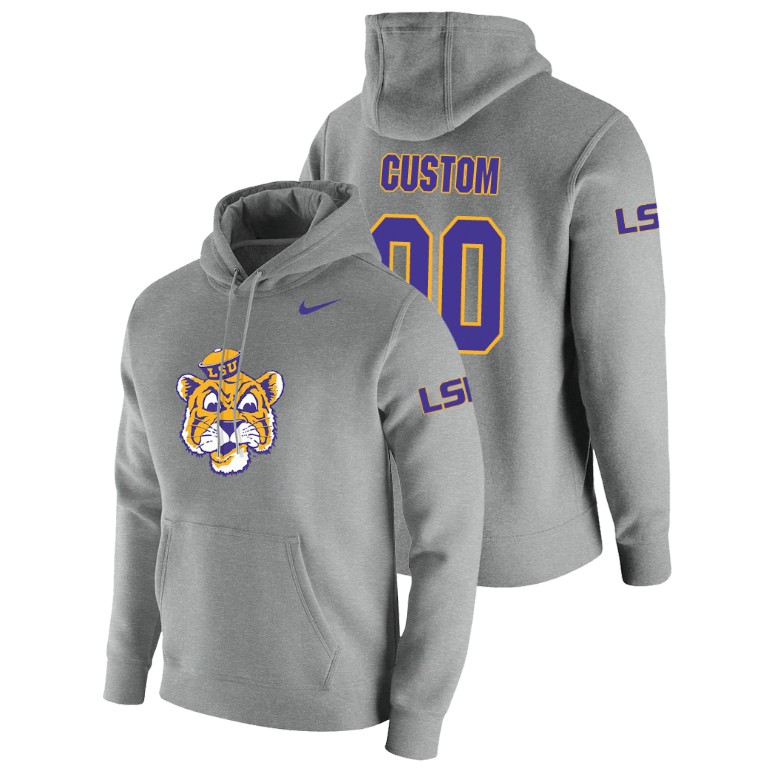 Men's Nike #00 Custom LSU Tigers Pullover Heathered Gray Vault Logo Club Hoodie