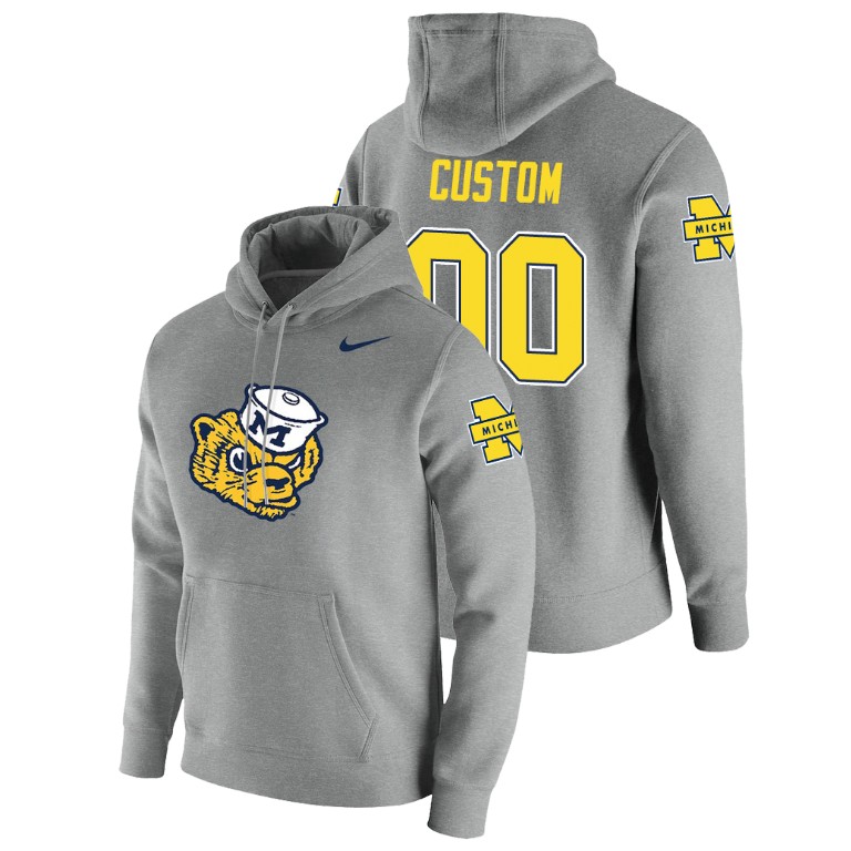 Men's Nike #00 Custom Michigan Wolverines Pullover Heathered Gray Vault Logo Club Hoodie