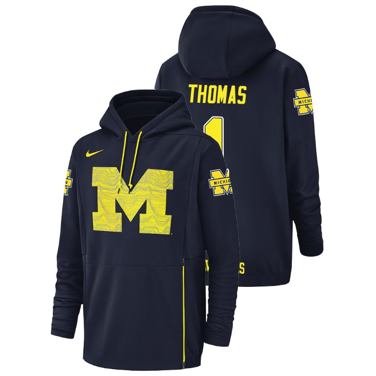 Men's Nike #1 Ambry Thomas Michigan Wolverines Football Performance Navy Champ Drive Hoodie