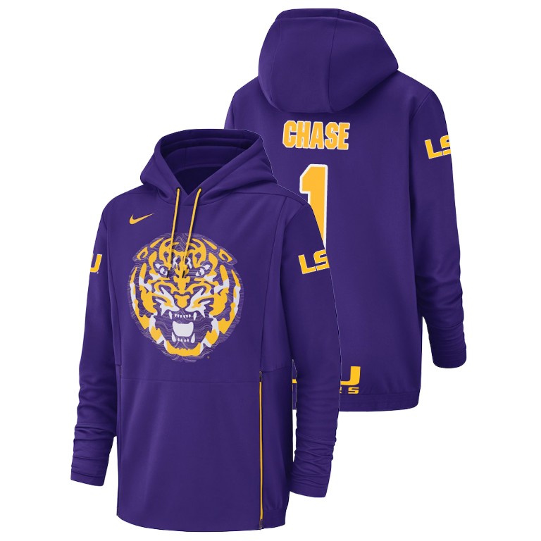 Men's Nike #1 Ja'Marr Chase LSU Tigers Football Performance Purple Champ Drive Hoodie