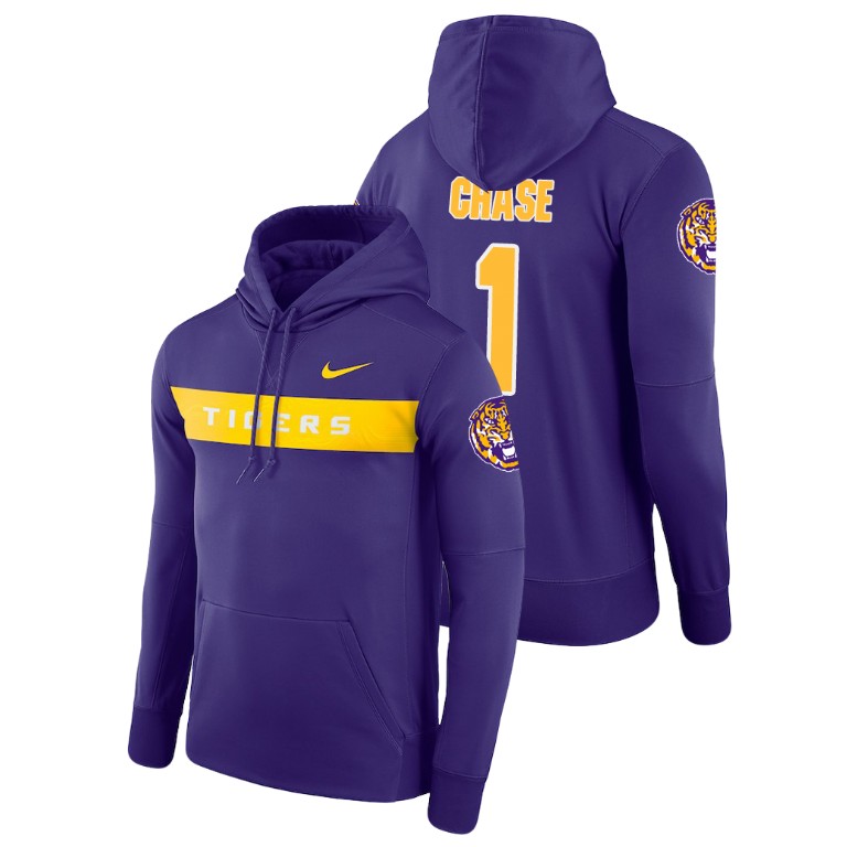 Men's Nike #1 Ja'Marr Chase LSU Tigers Football Performance Purple Sideline Seismic Hoodie