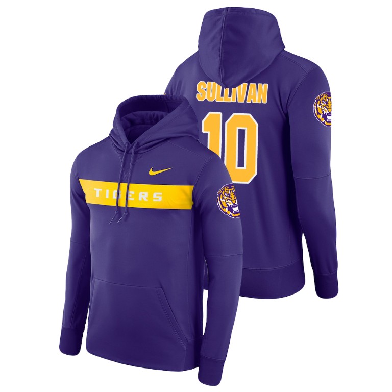 Men's Nike #10 Stephen Sullivan LSU Tigers Football Performance Purple Sideline Seismic Hoodie