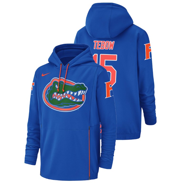 Men's Nike #15 Tim Tebow Florida Gators Football Performance Royal Champ Drive Hoodie