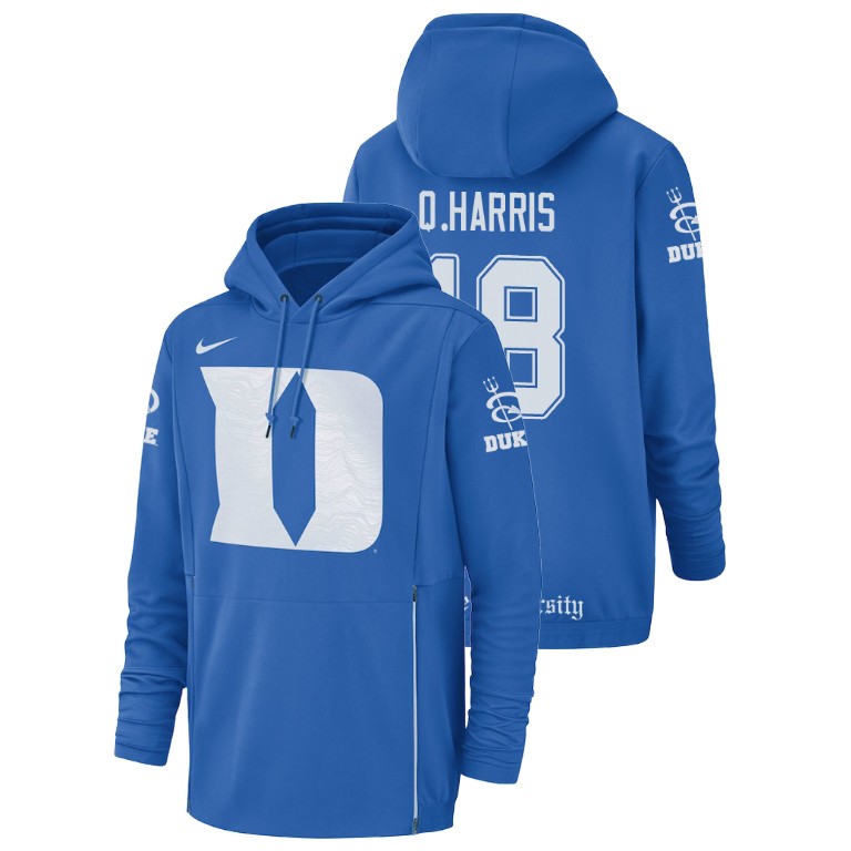 Men's Nike #18 Quentin Harris Duke Blue Devils Football Performance Royal Champ Drive Hoodie