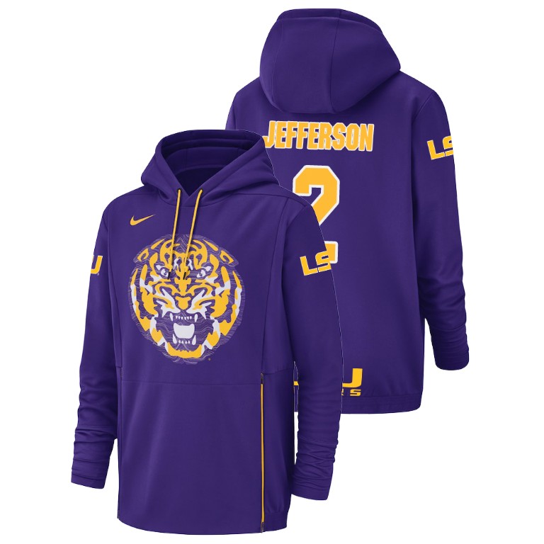 Men's Nike #2 Justin Jefferson LSU Tigers Football Performance Purple Champ Drive Hoodie