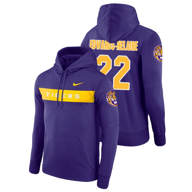 Men's Nike #22 Clyde Edwards-Helaire LSU Tigers Football Performance Purple Sideline Seismic Hoodie