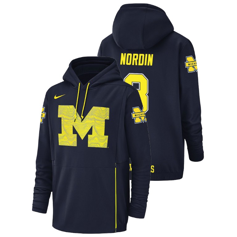 Men's Nike #3 Quinn Nordin Michigan Wolverines Football Performance Navy Champ Drive Hoodie