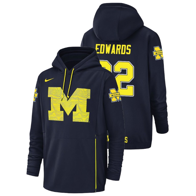 Men's Nike #32 Berkley Edwards Michigan Wolverines Football Performance Navy Champ Drive Hoodie