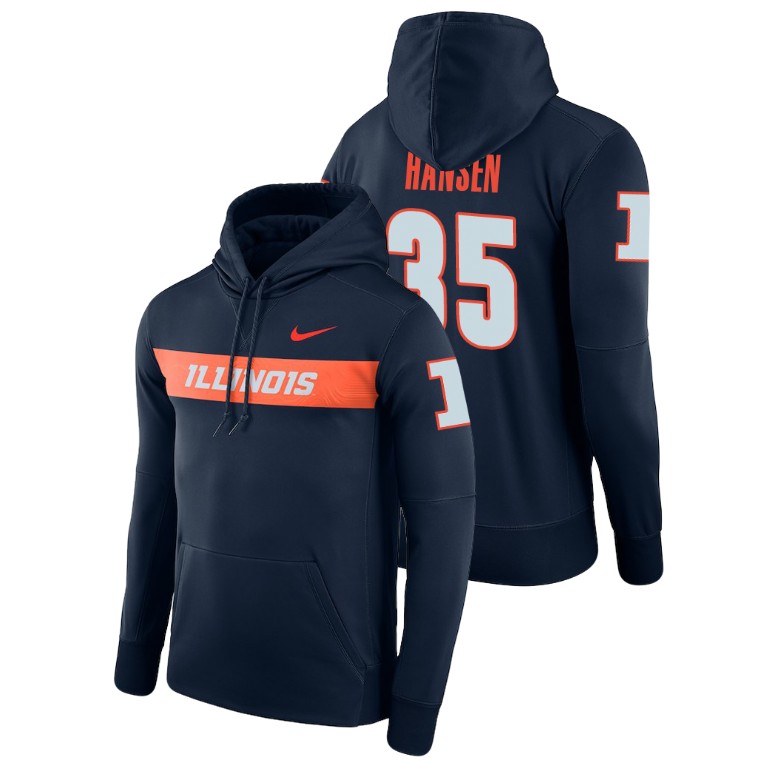 Men's Nike #35 Jake Hansen Illinois Fighting Illini Football Performance Navy Sideline Seismic Hoodie