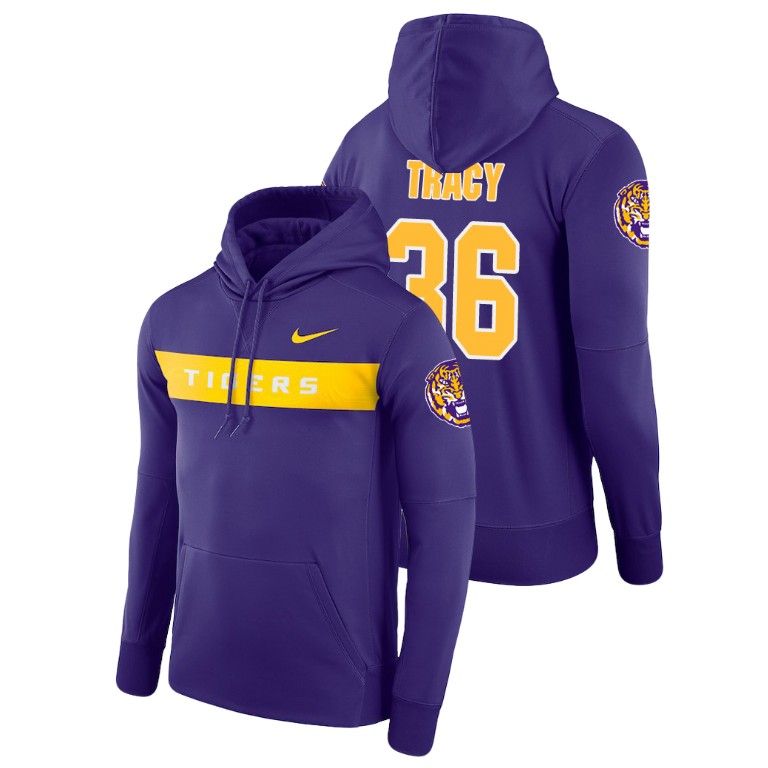Men's Nike #36 Cole Tracy LSU Tigers Football Performance Purple Sideline Seismic Hoodie