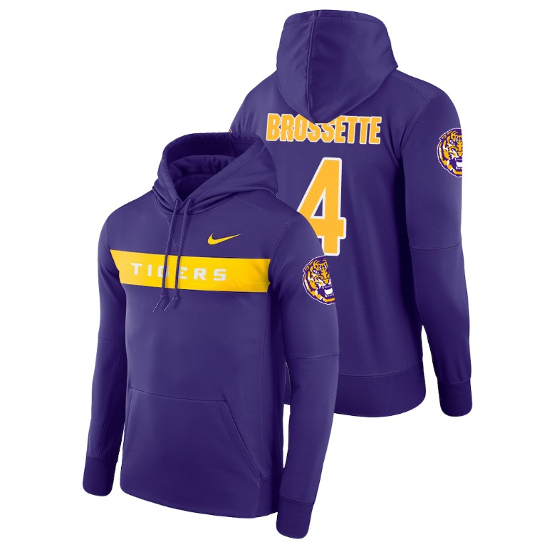 Men's Nike #4 Nick Brossette LSU Tigers Football Performance Purple Sideline Seismic Hoodie