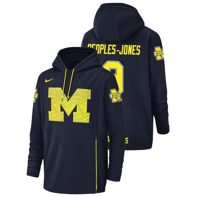 Men's Nike #9 Donovan Peoples-Jones Michigan Wolverines Football Performance Navy Champ Drive Hoodie