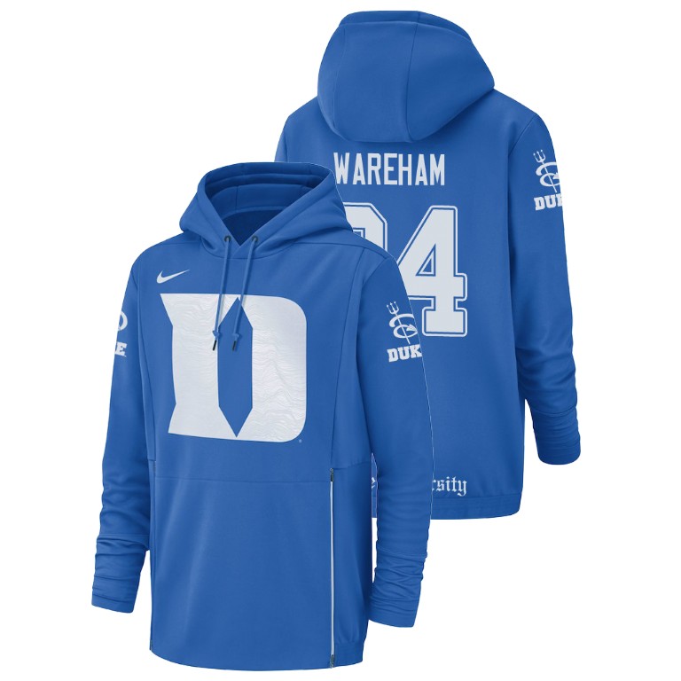 Men's Nike #94 Collin Wareham Duke Blue Devils Football Performance Royal Champ Drive Hoodie
