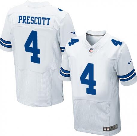 Men's Nike Dallas Cowboys #4 Dak Prescott White Road Stitched NFL Nike Elite Jersey