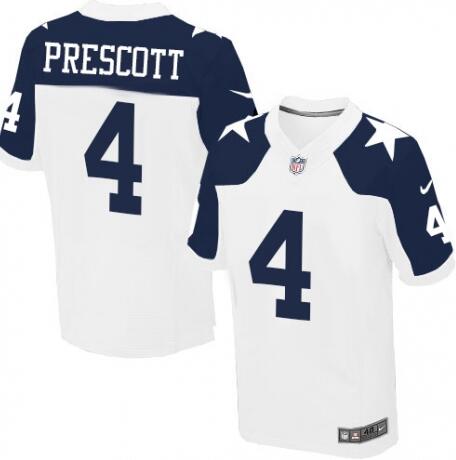 Men's Nike Dallas Cowboys #4 Dak Prescott White Throwback Alternate Stitched NFL Nike Elite Jersey