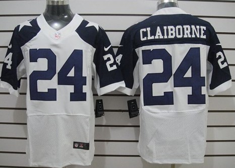 Men's Nike Elite Jersey Dallas Cowboys #24 Morris Claiborne White Thanksgiving Stitched