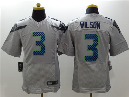 Men's Nike Elite Jersey Seattle Seahawks #3 Russell Wilson Gray