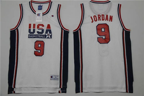 Men's Nike Team USA #9 Michael Jordan White Throwback Basketball Jerseys