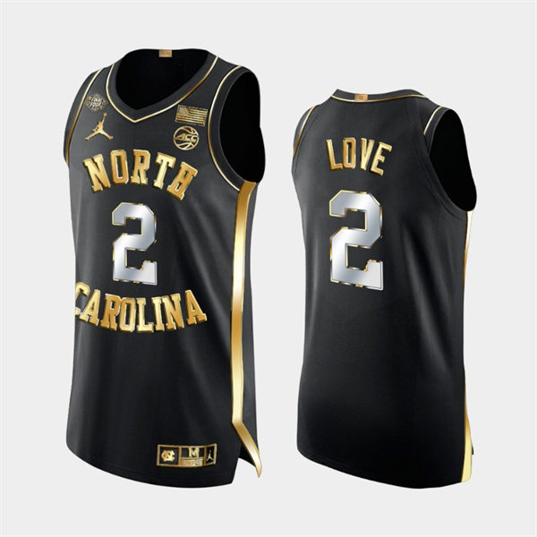Men's North Carolina Tar Heels #2 Caleb Love Black Golden Edition 2022 NCAA Final Four Jersey