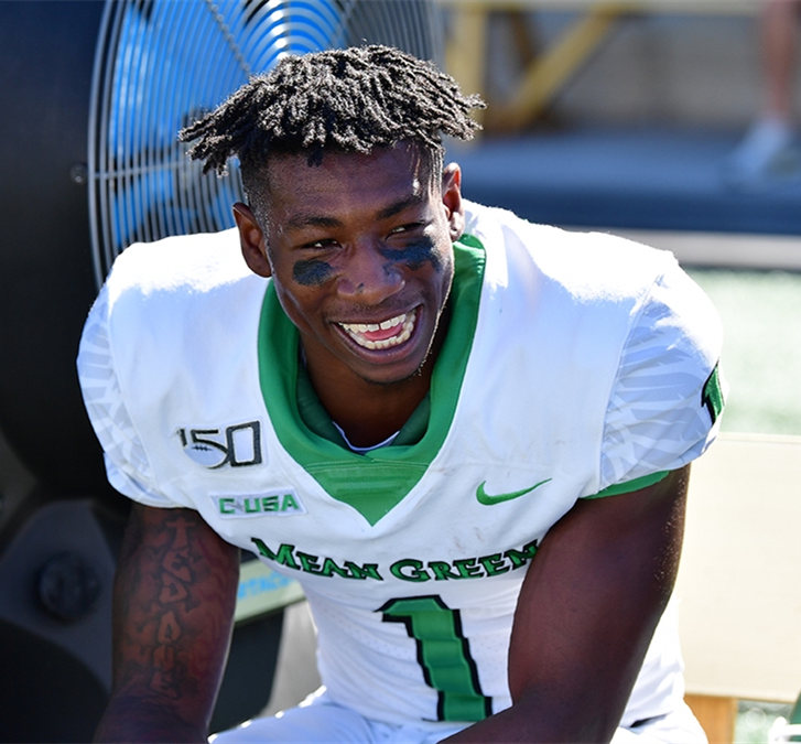 Men's North Texas Mean Green #1 Jaelon Darden Nike White Pattern Sleeves College Football Jersey