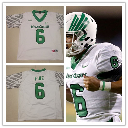 Men's North Texas Mean Green #6 Mason Fine Nike White Pattern Sleeves College Football Jersey