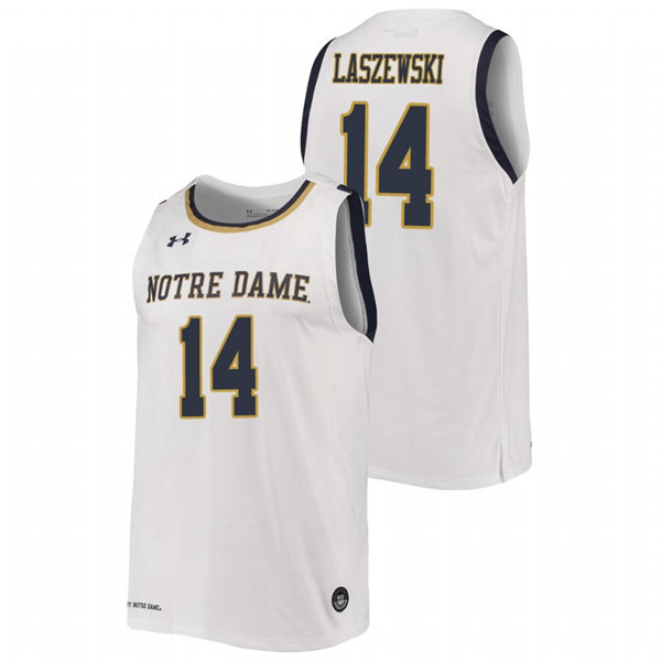 Men's Notre Dame Fighting Irish #14 Nate Laszewski Under Armour White College Basketball Jersey