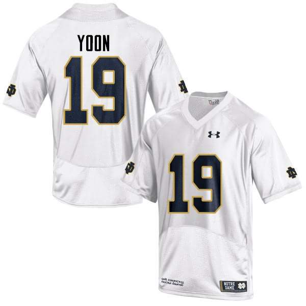 Men's Notre Dame Fighting Irish #19 Justin Yoon Under Armour White College Football Game Jersey