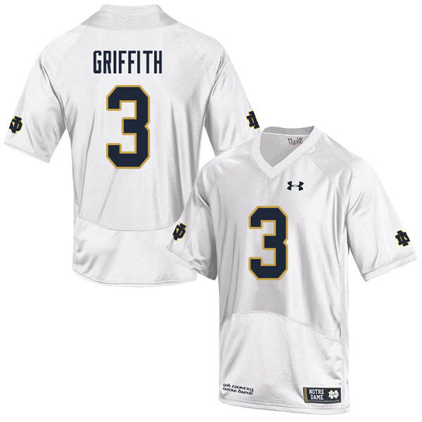 Men's Notre Dame Fighting Irish #3 Houston Griffith Under Armour White College Football Game Jersey 
