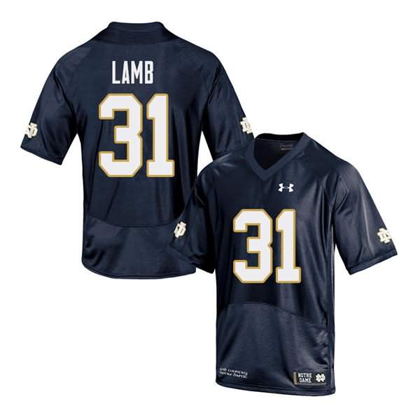 Men's Notre Dame Fighting Irish #31 Jack Lamb Under Armour Navy College Football Game Jersey