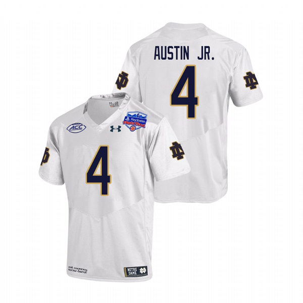 Men's Notre Dame Fighting Irish #4 Kevin Austin Jr. White With Name College Football Jersey