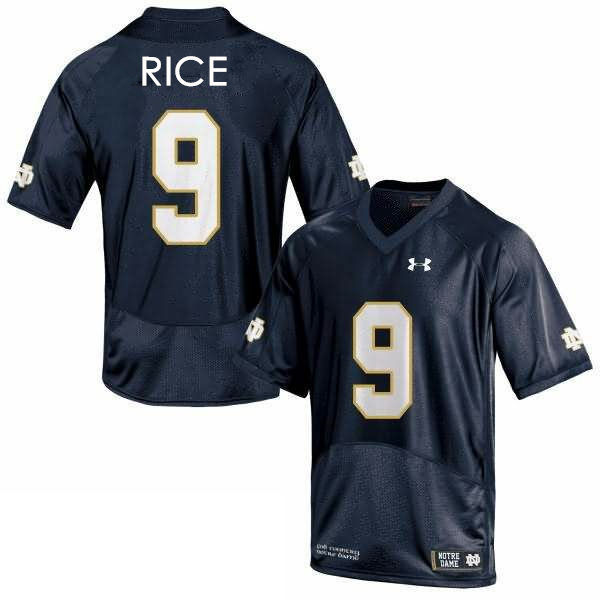 Men's Notre Dame Fighting Irish #9 Tony Rice Under Armour Navy College Football Game Jersey
