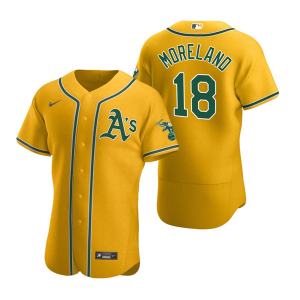 Men's Oakland Athletics #18 Mitch Moreland Nike Gold Alternate FlexBase Jersey