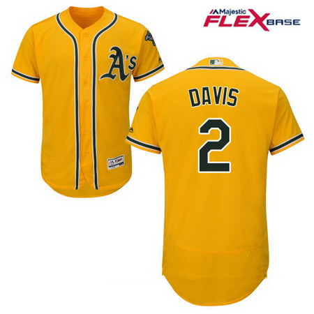 Men's Oakland Athletics #2 Khris Davis Yellow Alternate Stitched MLB Majestic Flex Base Jersey的副本