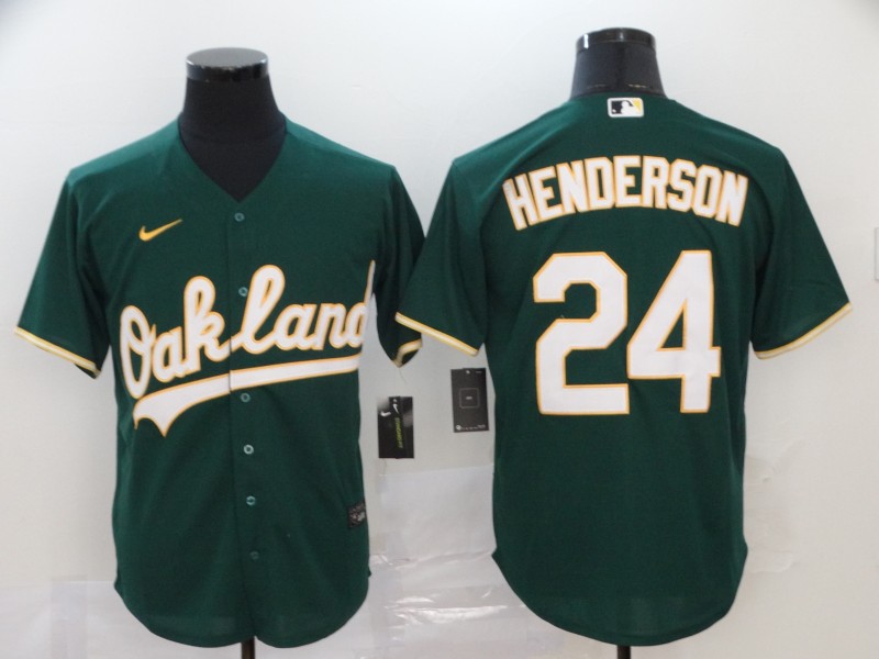 Men's Oakland Athletics #24 Rickey Henderson Green Stitched MLB Cool Base Nike Jerse