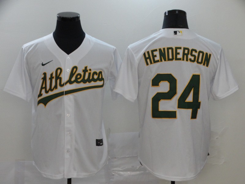 Men's Oakland Athletics #24 Rickey Henderson White Stitched MLB Cool Base Nike Jerse