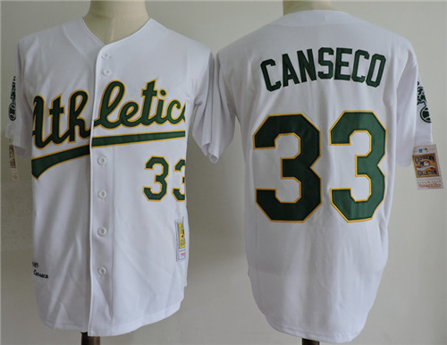 Men's Oakland Athletics #33 Jose Canseco White 1989 World Series Cooperstown Throwback Jersey