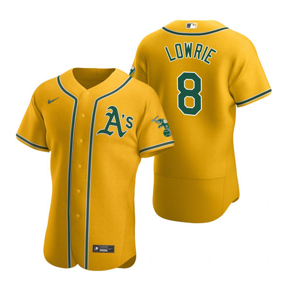 Men's Oakland Athletics #8 Jed Lowrie Nike Gold Alternate FlexBase Jersey