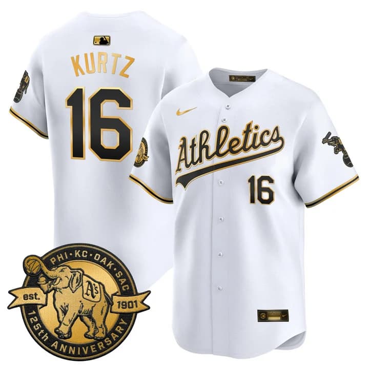 Men's Oakland Athletics 125th Anniversary Patch Vapor Premier Limited Jersey - All Stitched 16 Nick Kurtz