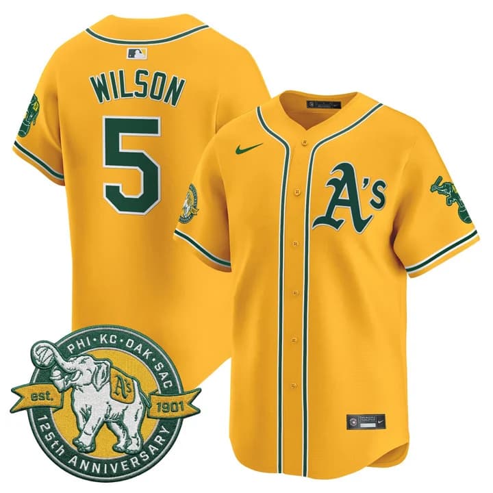 Men's Oakland Athletics 125th Anniversary Patch Vapor Premier Limited Jersey - All Stitched Jacob Wilson #5