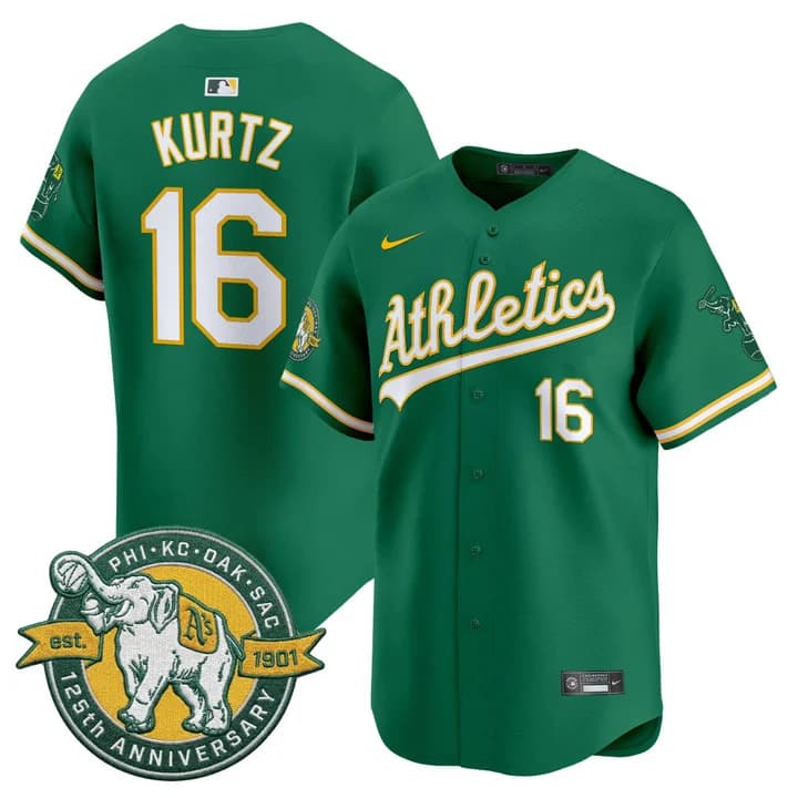 Men's Oakland Athletics 125th Anniversary Patch Vapor Premier Limited Jersey - All Stitched Nick Kurtz   16