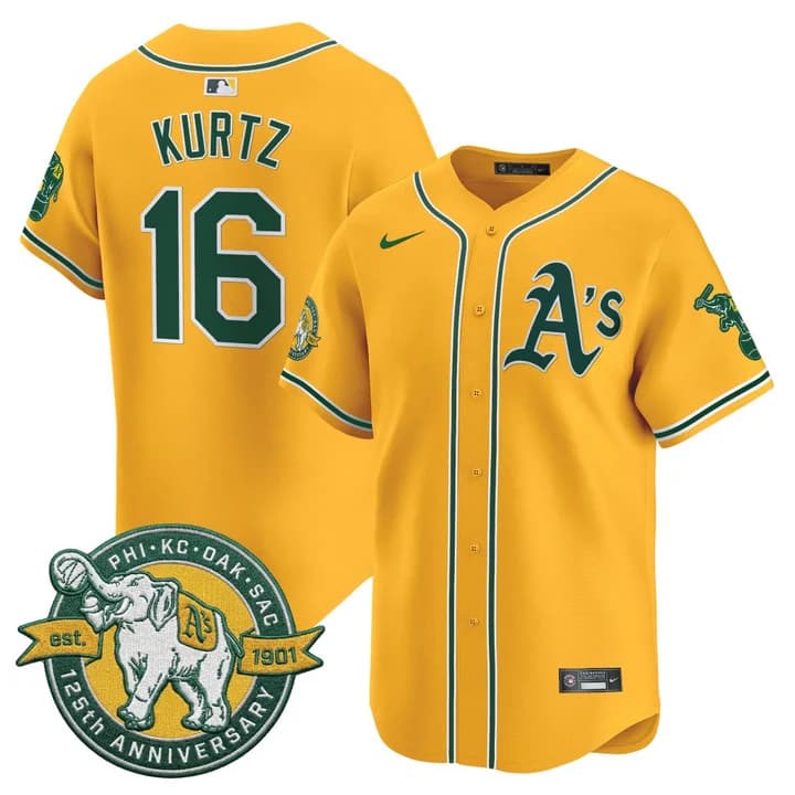 Men's Oakland Athletics 125th Anniversary Patch Vapor Premier Limited Jersey - All Stitched Nick Kurtz #16